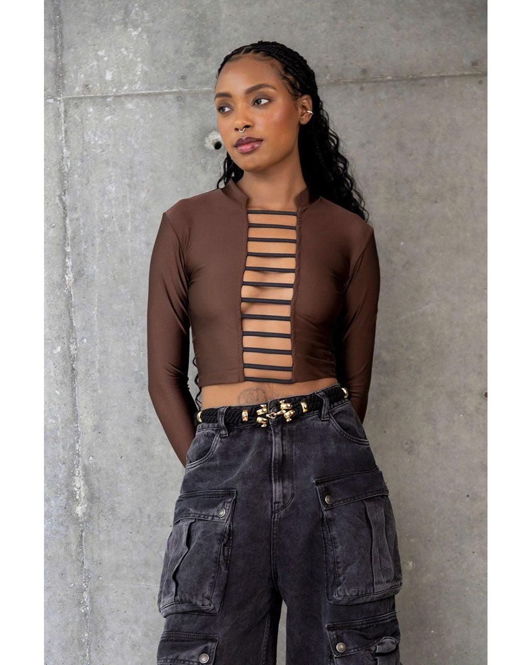 Monzlapur New York Brown Cropped Top With Straps