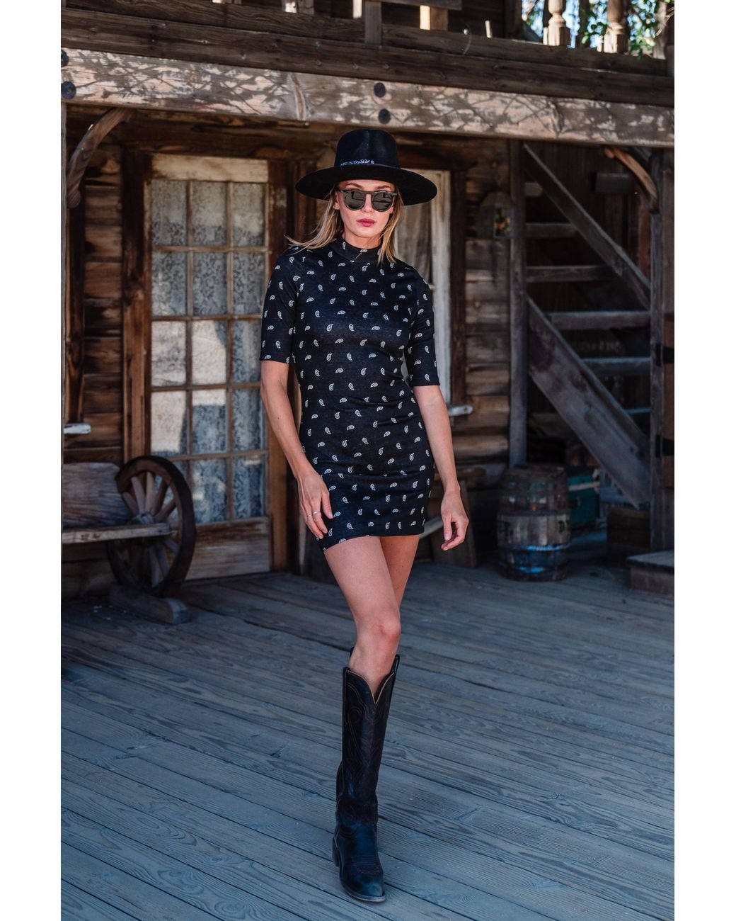 Jennafer Grace Black Paisley Villain Mockneck Mini Dress