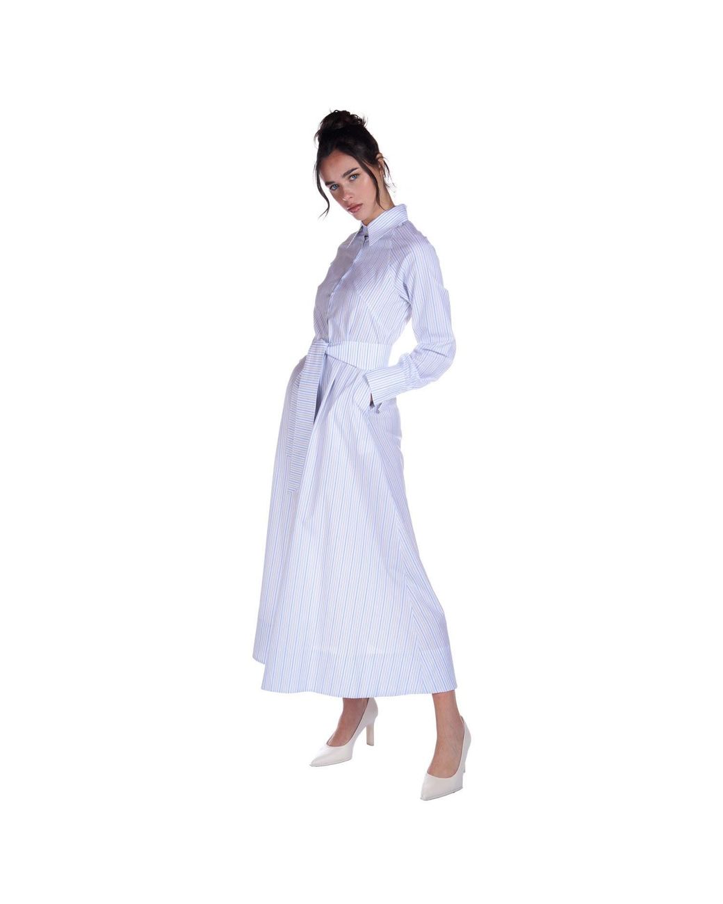 Sofia Tsereteli Blue Striped Shirt Dress