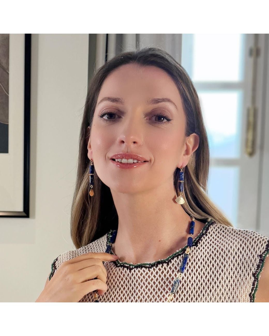 Farra Blue Lapis Lazuli & Fan Linear Drop Earrings