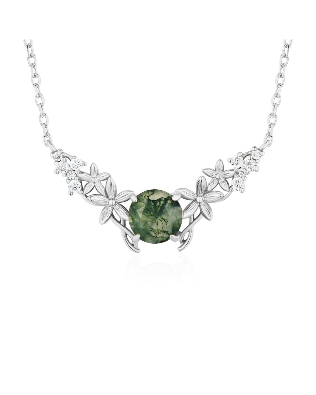 Azura Jewelry New York Metallic Leaf Moss Agate Necklace Vermeil