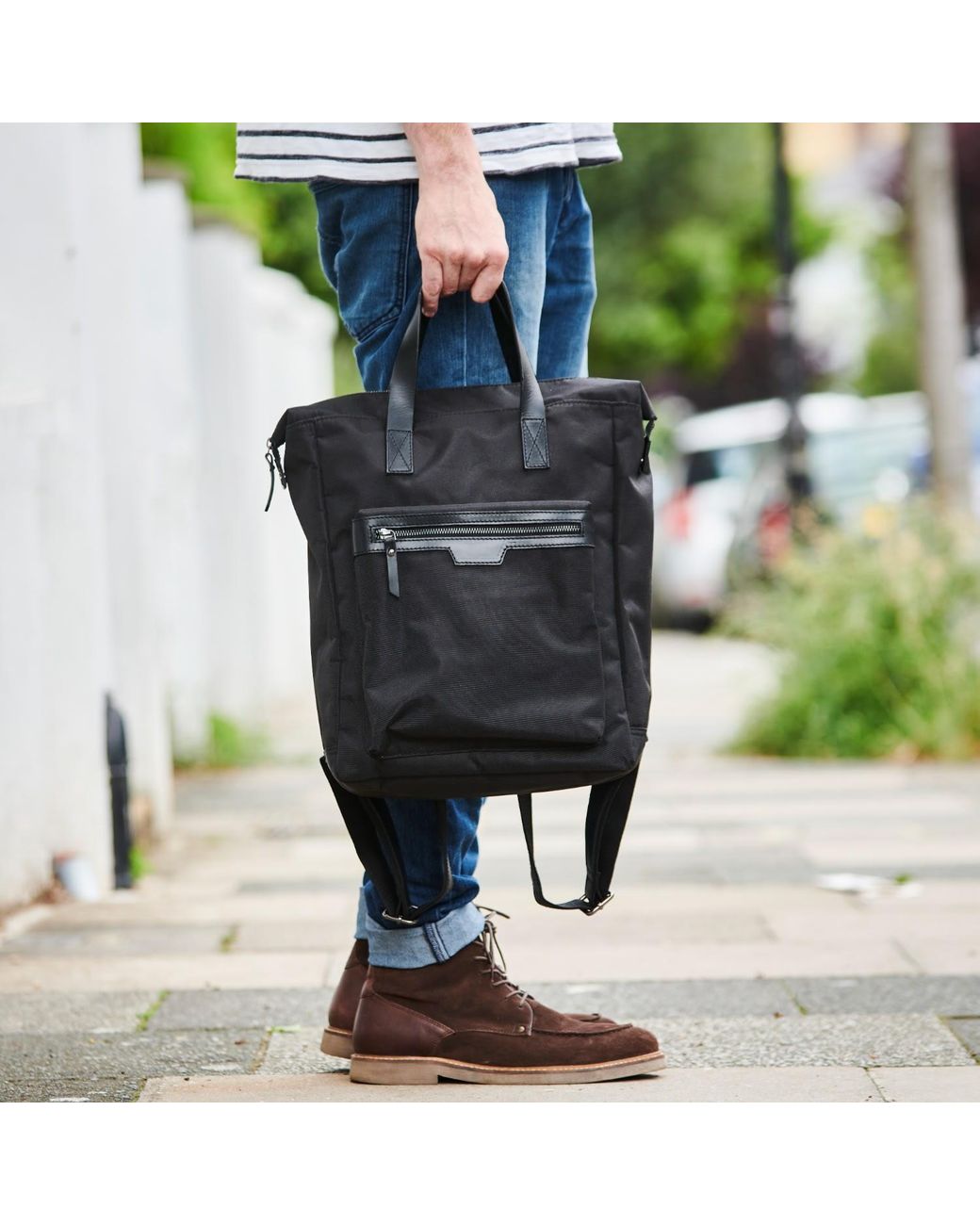 VIDA VIDA Black Leather Trim Top Zip Backpack