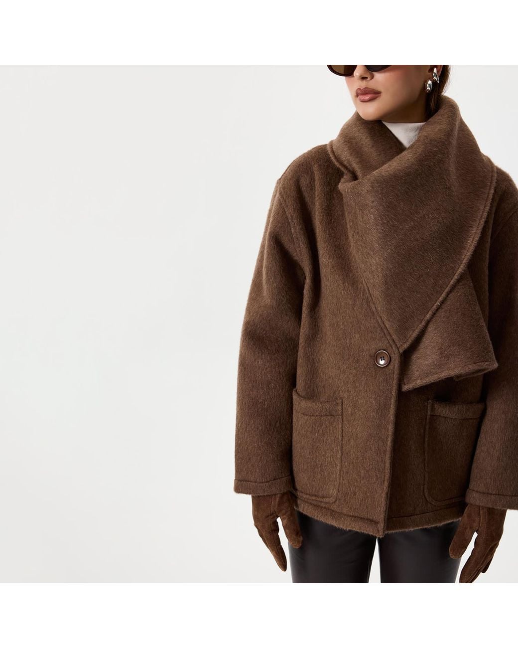 Thisisu Collection Brown Athena Scarf Detail Wool Coat –