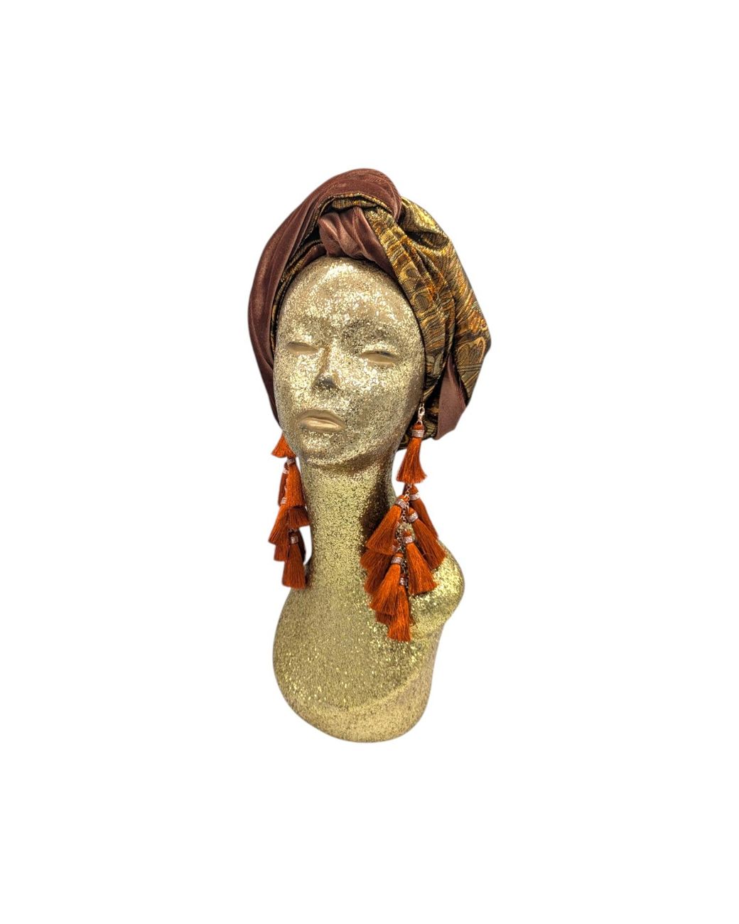 Julia Clancey Brown Cocoa Reversible Brocade & Velour Bronze Chacha Turban