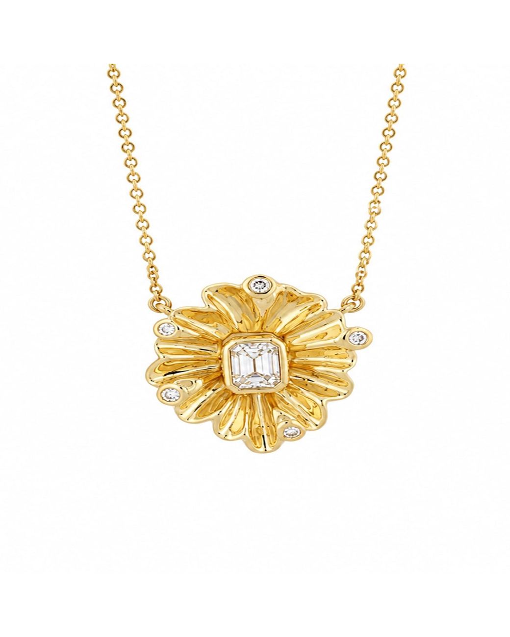 Artisan Metallic 14K Floral Sunburst Diamond Pendant Necklace