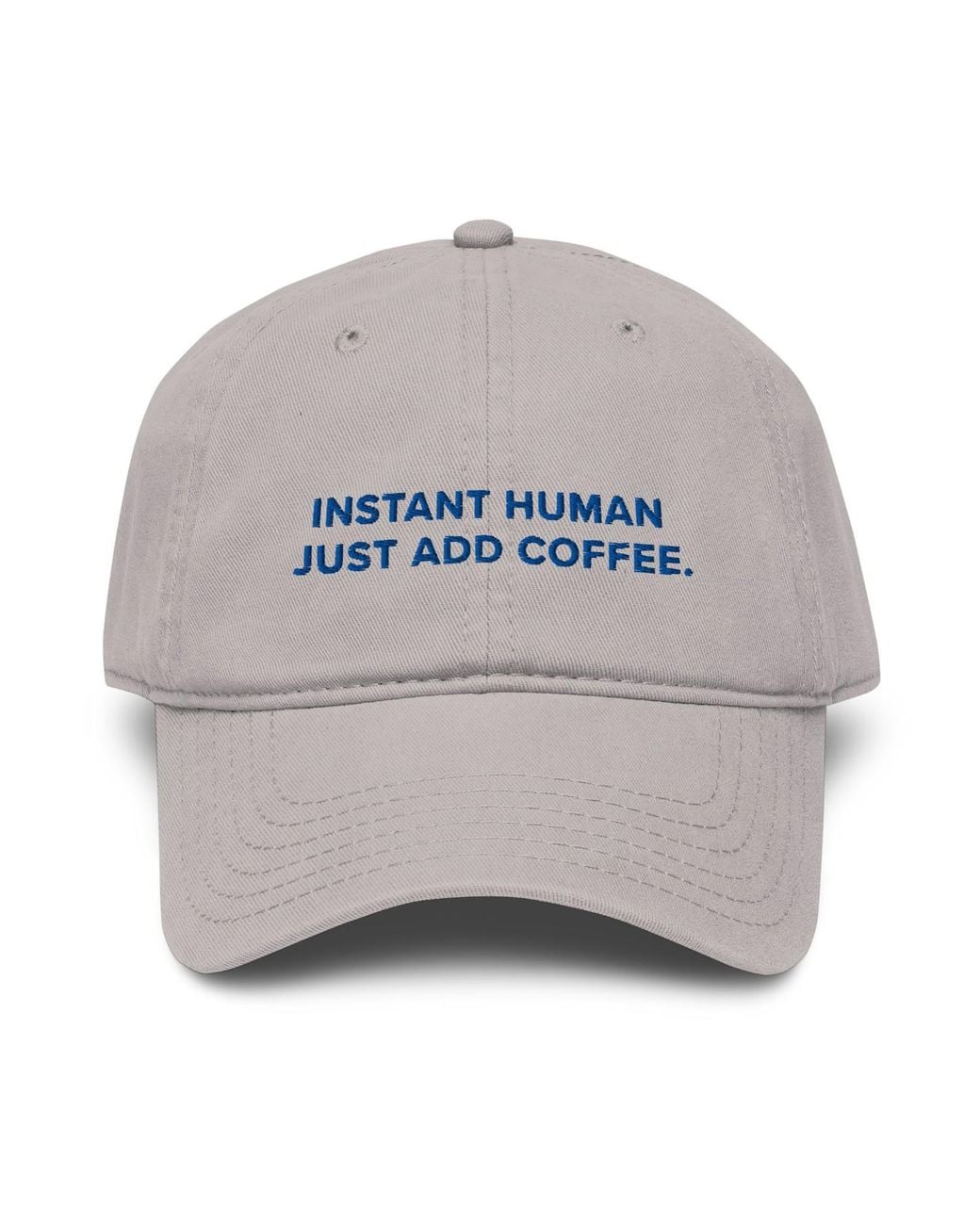 Anchor and Crew Gray Gustatory Instant Human Just Add Coffee. Cotton Embroidered Cap