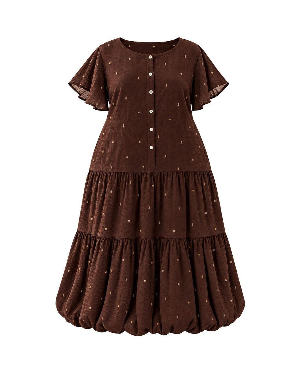 Adrift Clothing Brown Millie Reversible Flutter Sleeve Dress