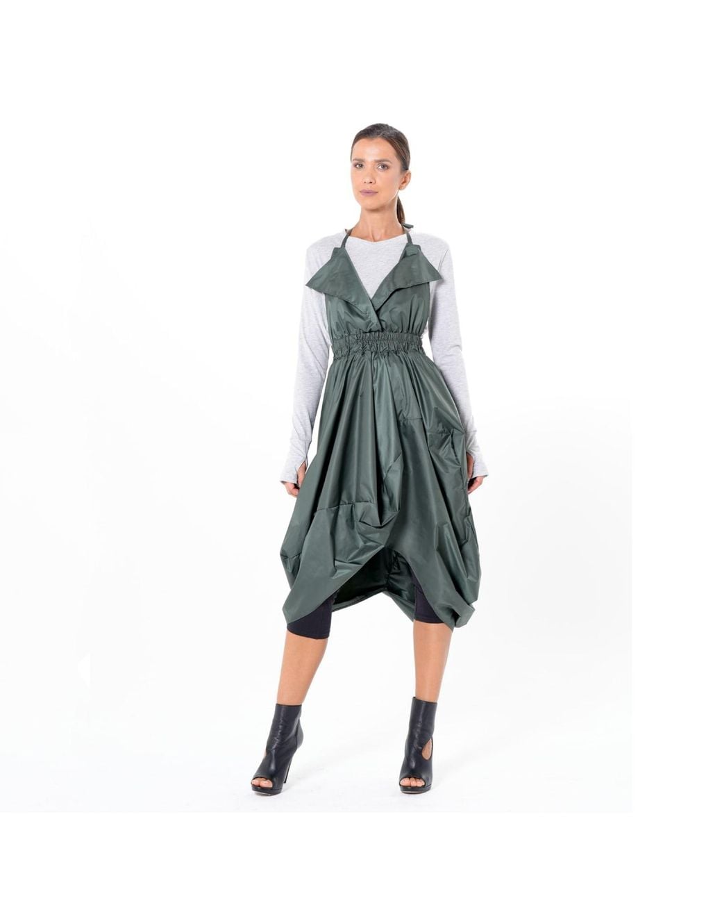 Metamorph Green Draped Balloon Pinafore Dress