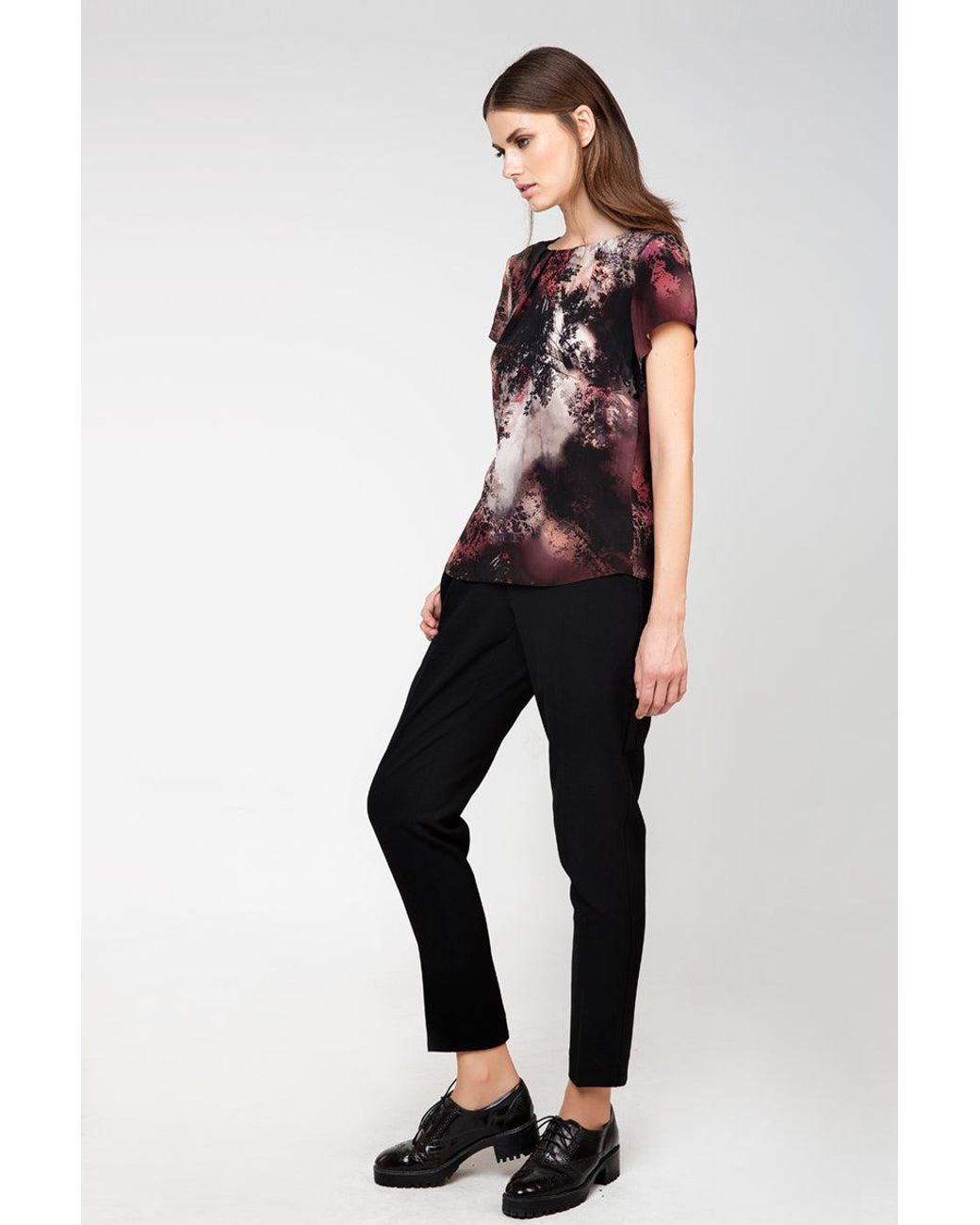 Conquista Red Short Sleeve Print Top Fashion