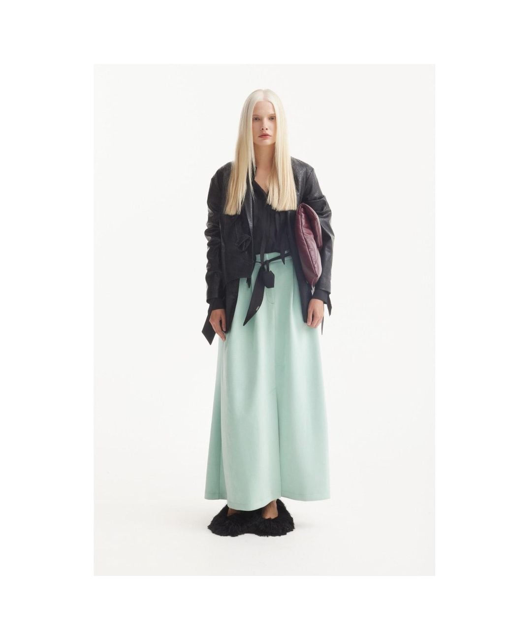 Julia Allert Green Casual Chic Front Slit Suede Skirt