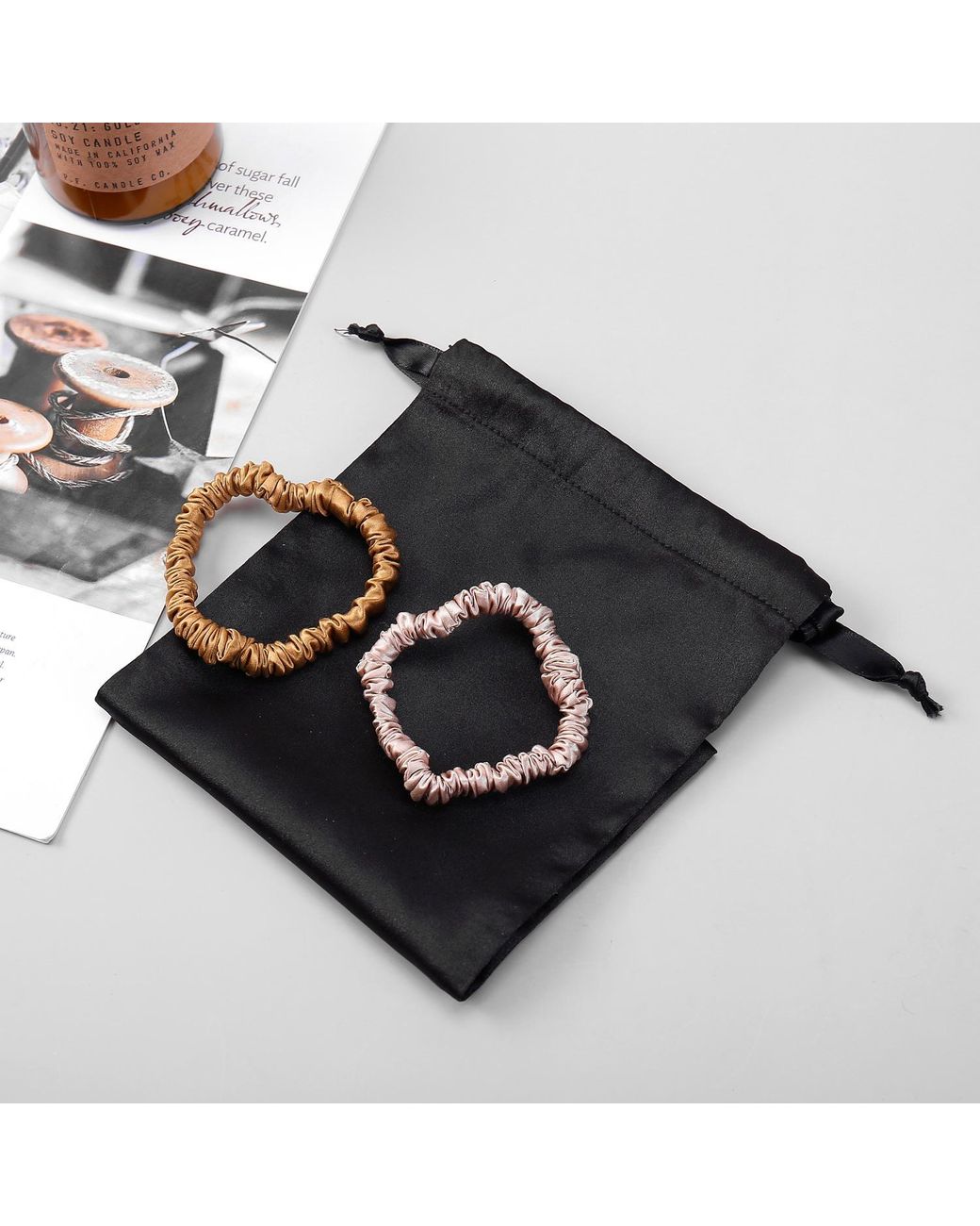 Soft Strokes Silk Blue Pure Mulberry Silk Skinny Scrunchie Set Of Five