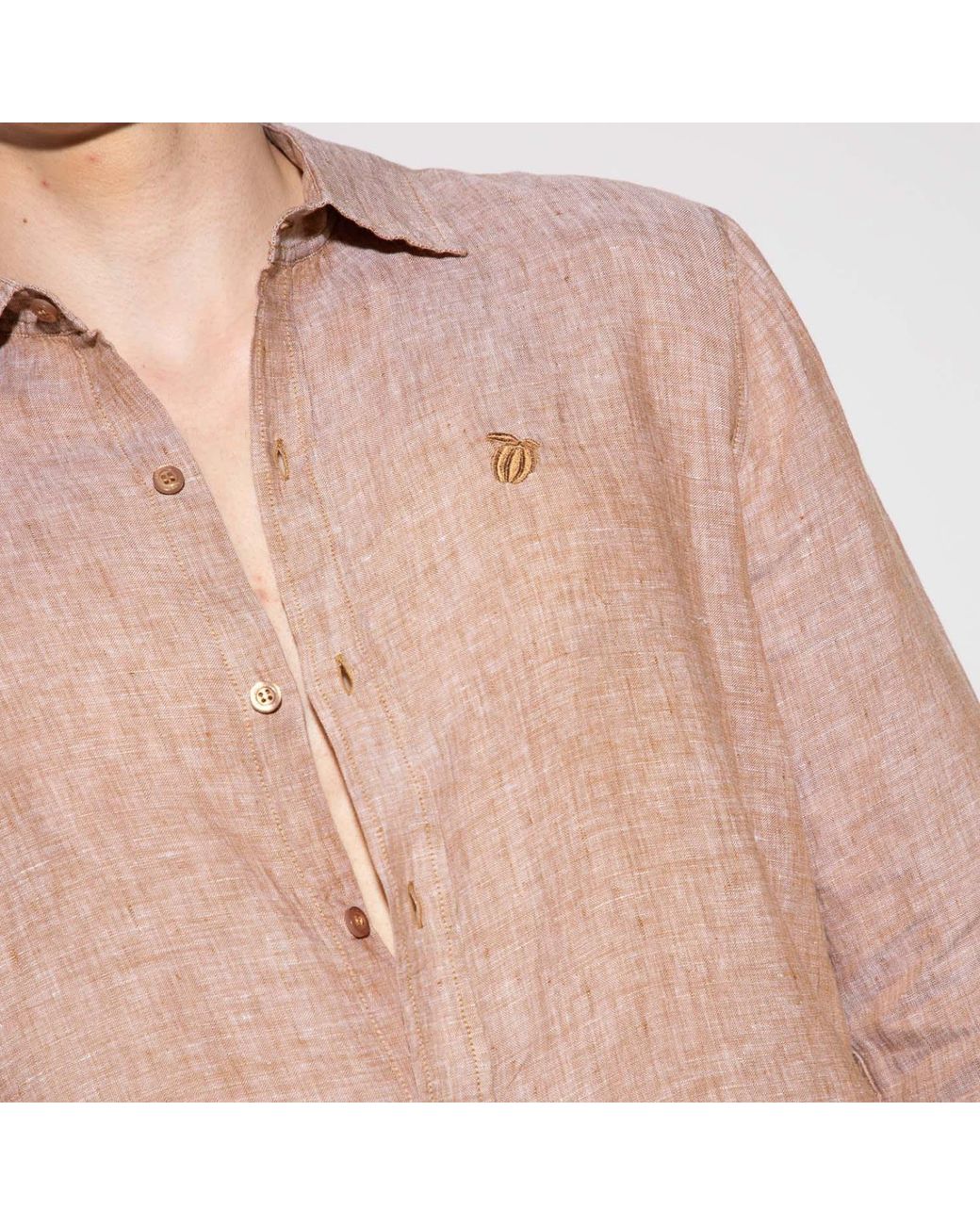 Maison Tangerine Pink Neutrals Beach Melange Linen Shirt For for men