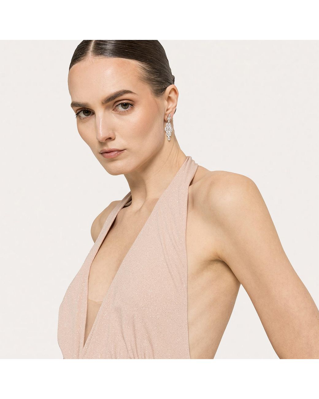 Nissa Natural Backless Glitter Maxi Dress