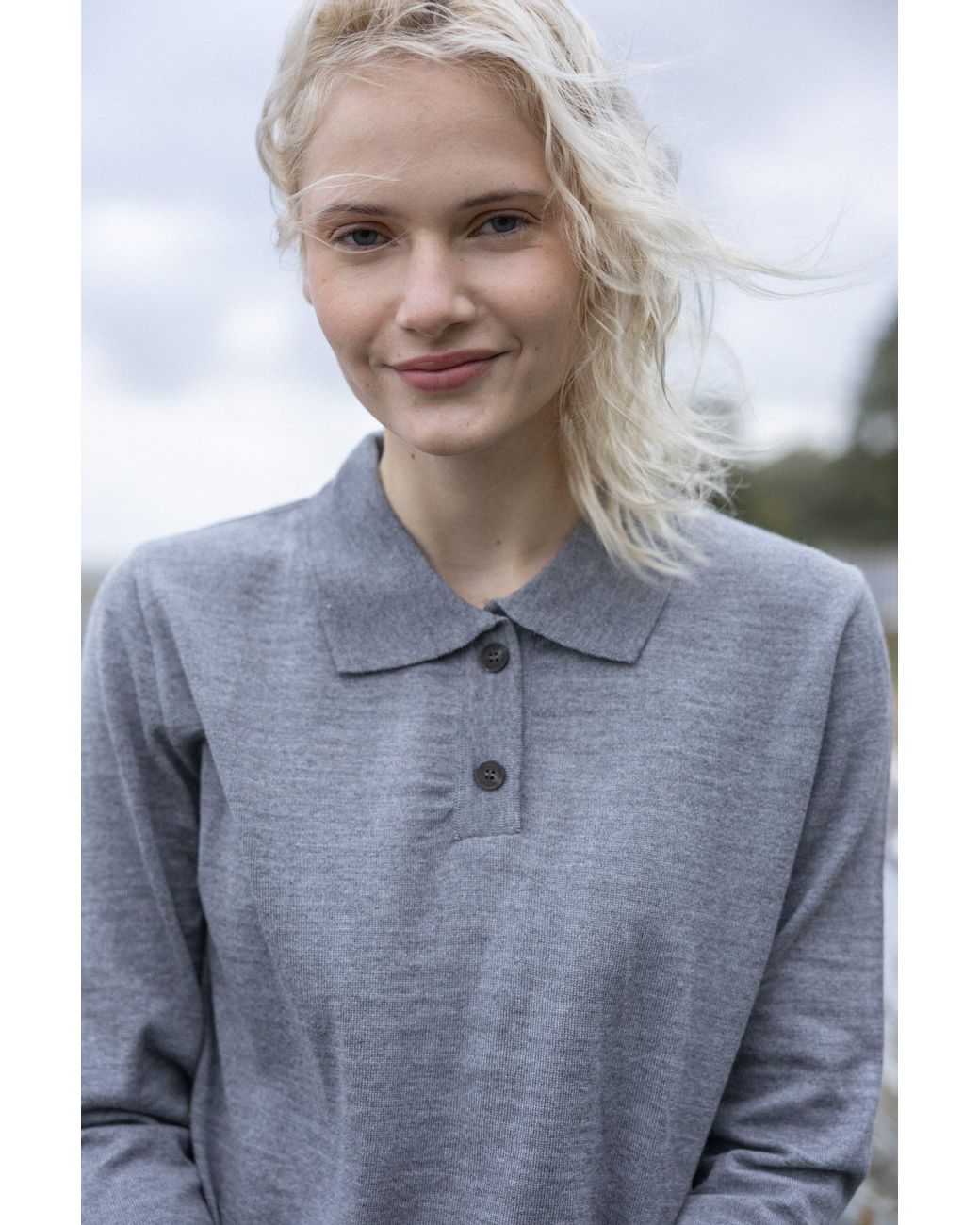 SALANIDA Gray Galante 100% Merino Polo Top Light