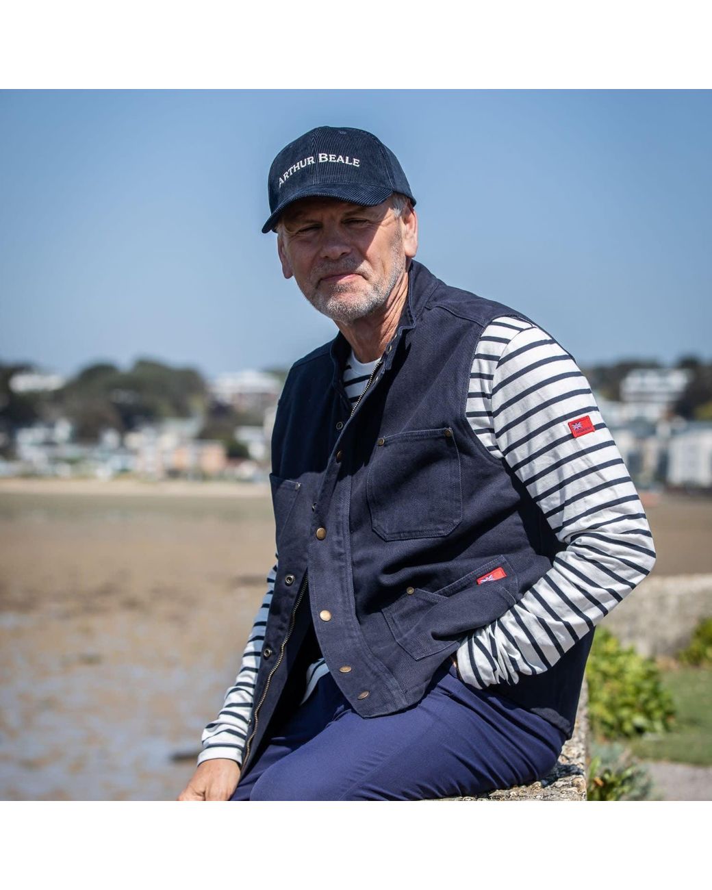 Arthur Beale Blue Canvas Gilet for men