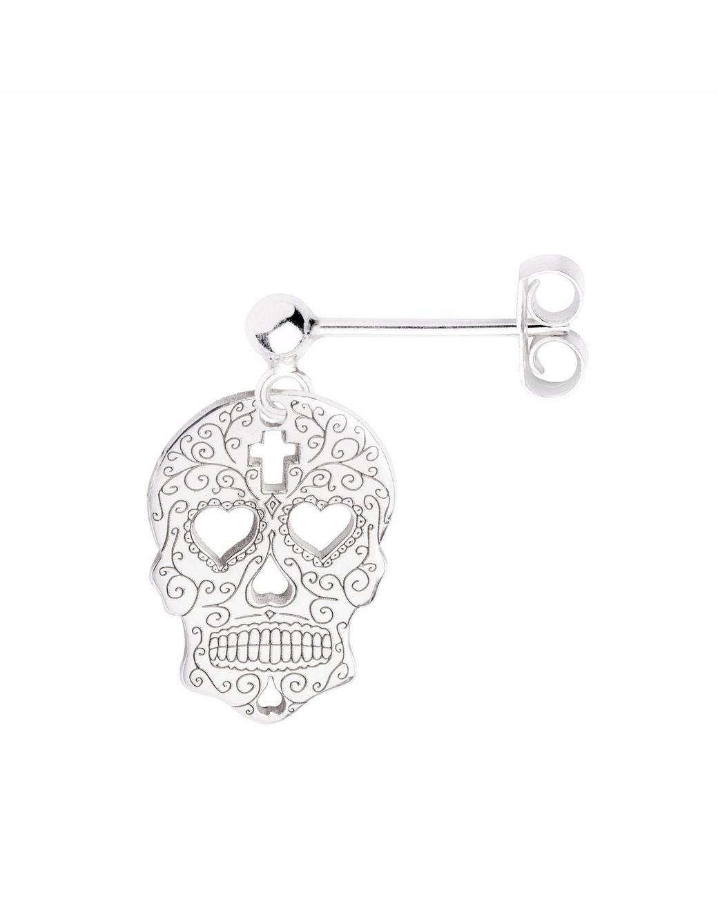 CarterGore Metallic Sugar Skull With Heart Eyes Single Short Drop Earring