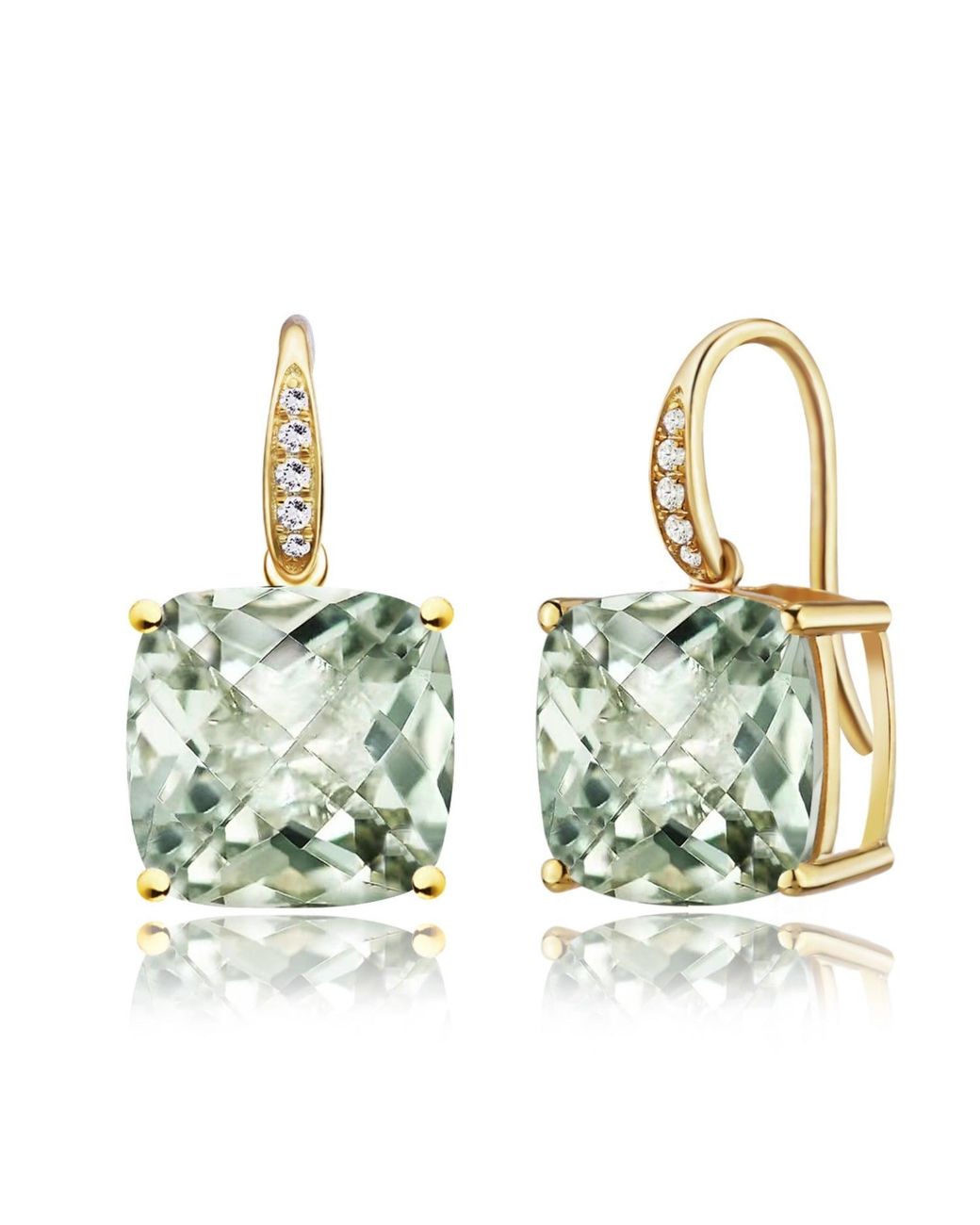 Kai Fine Jewelry Metallic Solid Natural Prasiolite Amethyst Diamond Drop Earrings