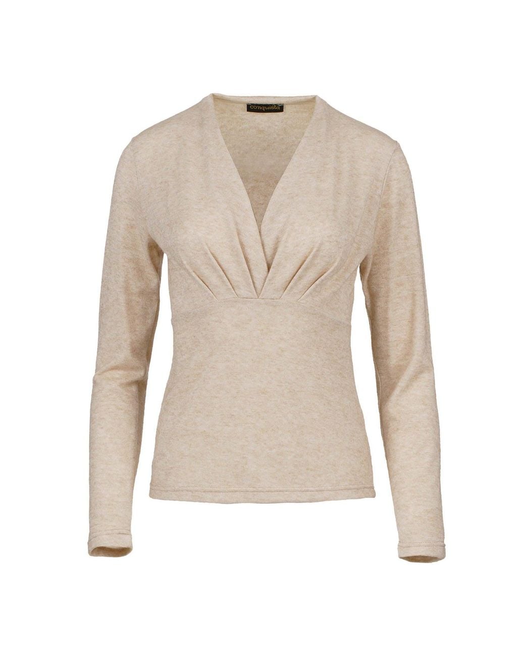 Conquista Natural Melange V Neck Knit Top