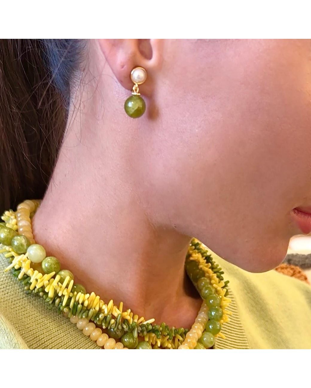 Farra Green Classic Opal Dangle Clip-On Earrings