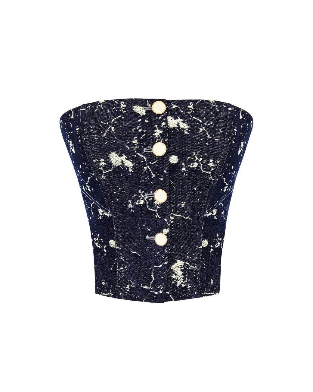 Solgo Atelier Blue Laura Embellished Denim Strapless Bustier With Stylized Cuts And Center Back Smocking Detail