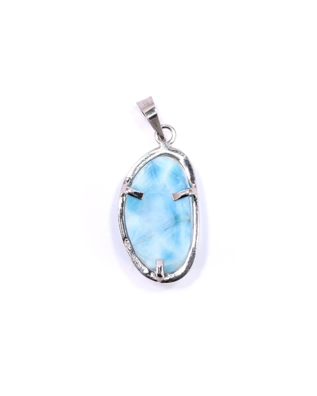 Mineralgems•Studio Blue Oval Larimar Pendant With Sterling Chain
