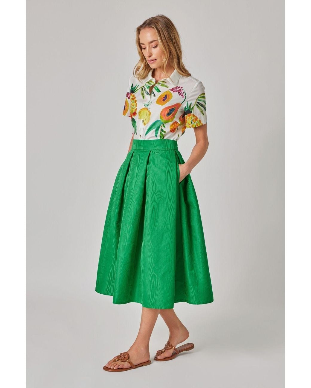 Marianna Déri Green Midi Skirt With Moiré Effect