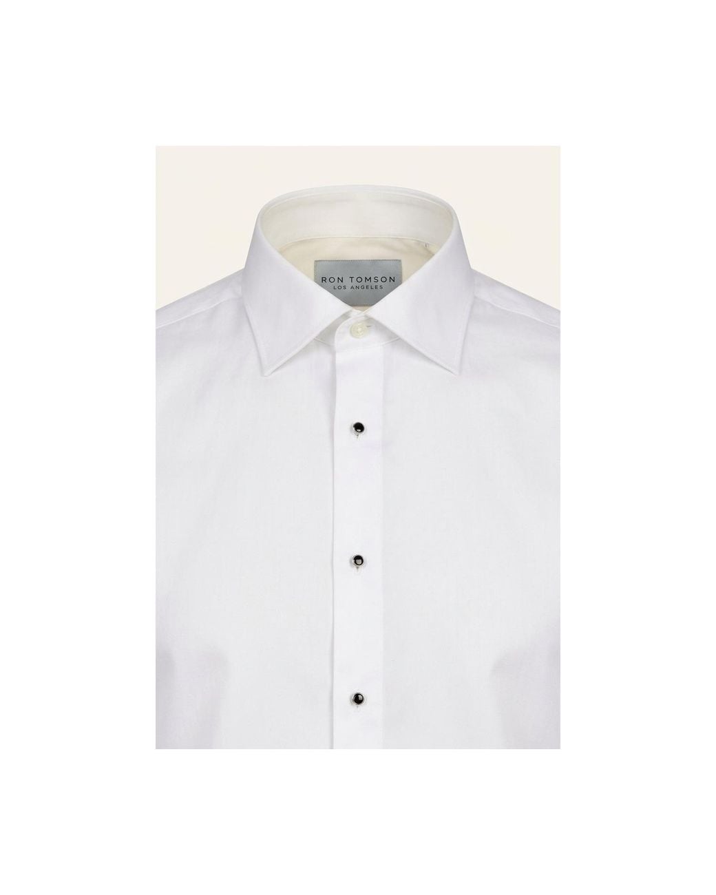 Ron Tomson White Pure Cotton Classic Collar Stud Button French Cuff Tuxedo Shirt for men