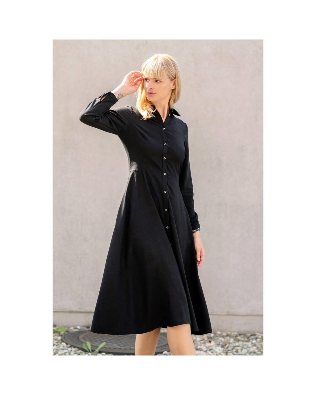 Oh!Zuza Black Echo Midi Shirt Dress With Belt
