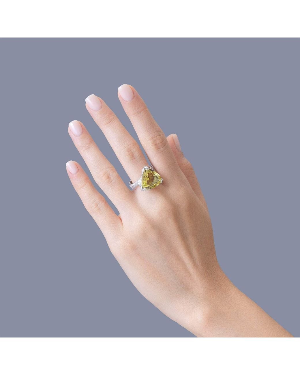 German Kabirski Metallic Anhur Ring With Trillion Cut Lemon Quartz