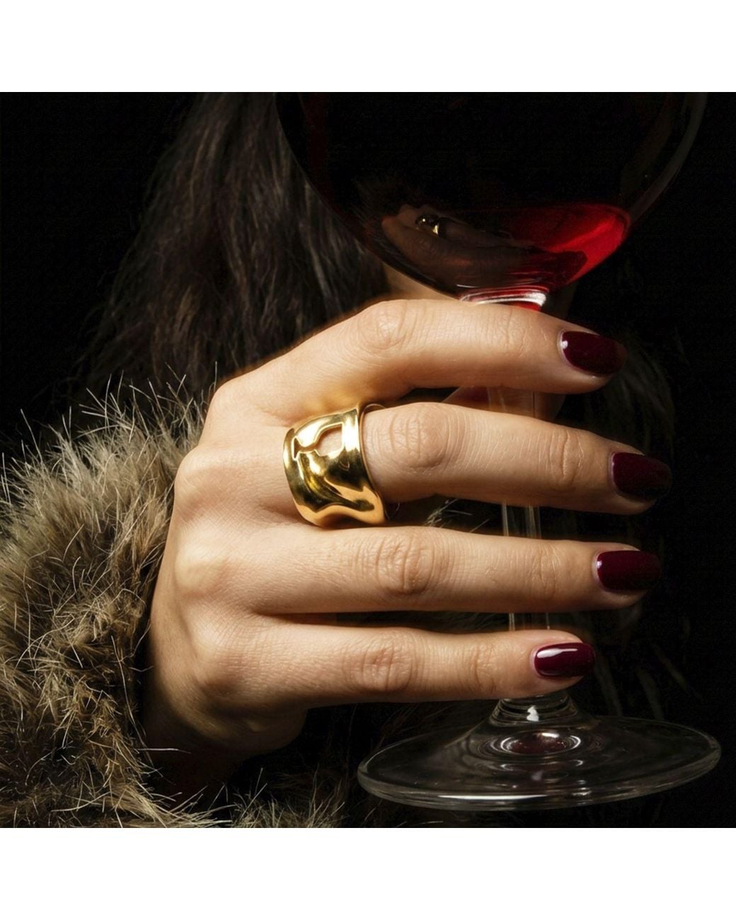 Mercela Metallic Sculptural Wine Glass Statement Ring – Artisan Jewellery