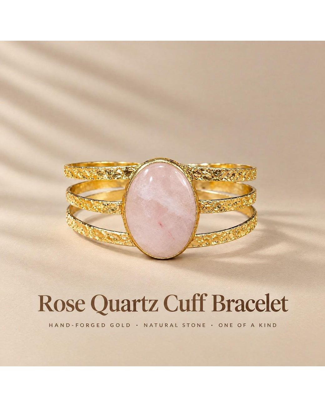 Saéa Yellow Blush Rose Quartz Hammered Triple Band Cuff Bracelet