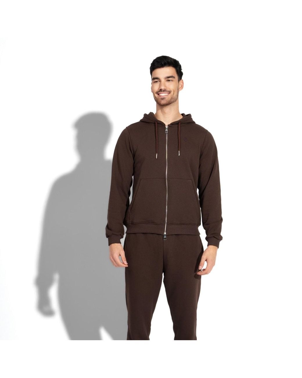 Maison Tangerine Brown Tobacco Premium Cotton Zip-Up Hoodie & Joggers Tracksuit Set For