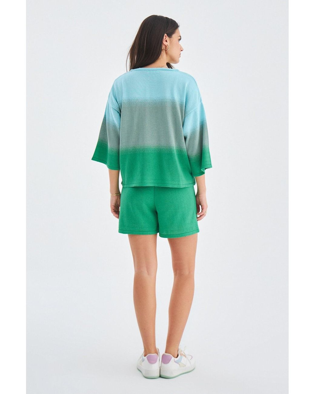 Peraluna Green Siri Knitted Blouse & Shorts Matching Set