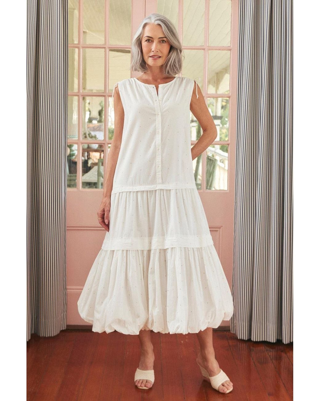 Adrift Clothing White Millie Reversible Bubble Hem Dress