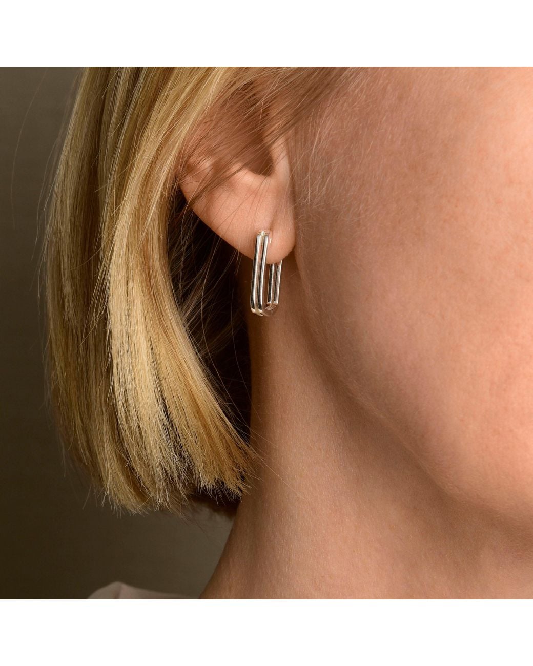 Nellou Jewellery Metallic Double Oblong Hoop Earrings Sterling