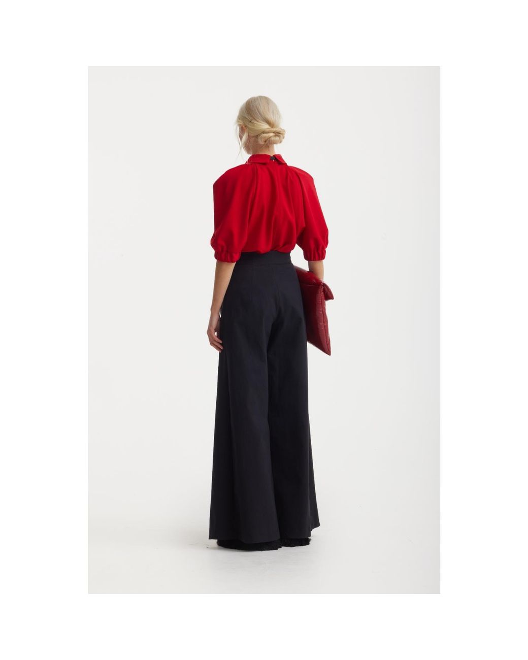 Julia Allert Red Designer Puff Sleeve Blouse –