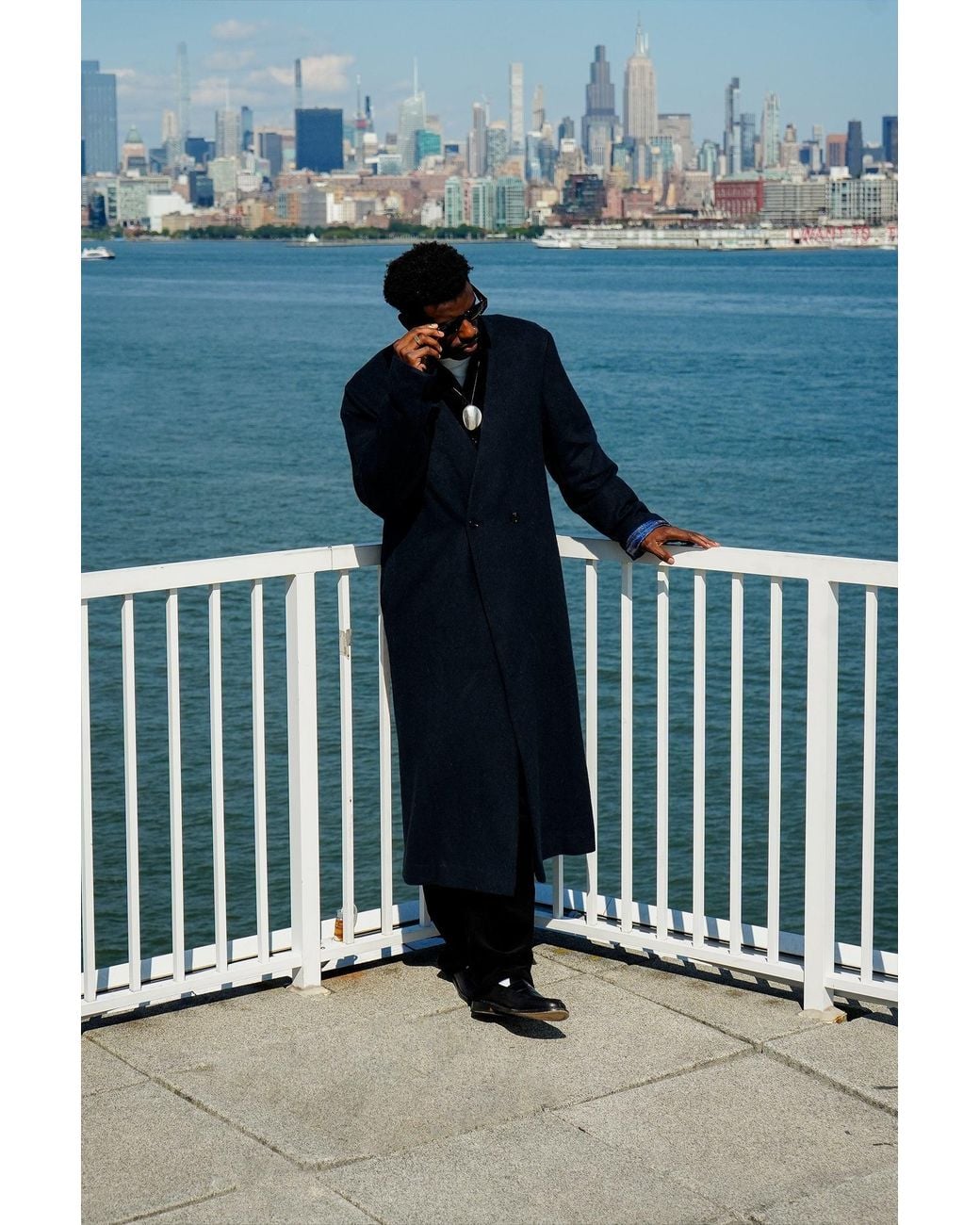 Éclectique Blue Collarless Long Coat for men