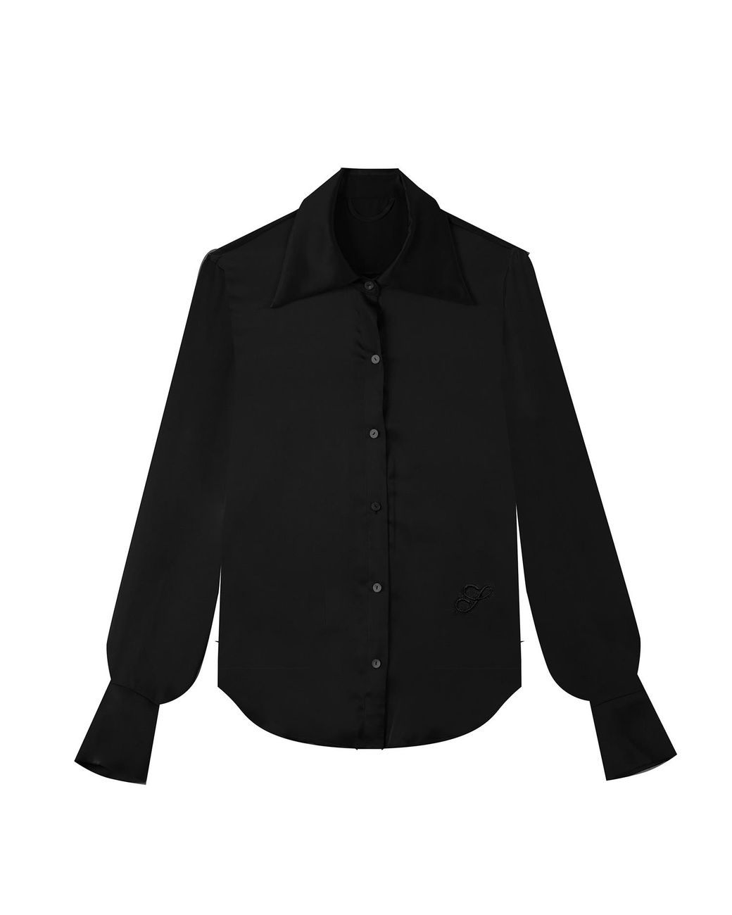 Silkinc Black Wide Collar Silk Shirt