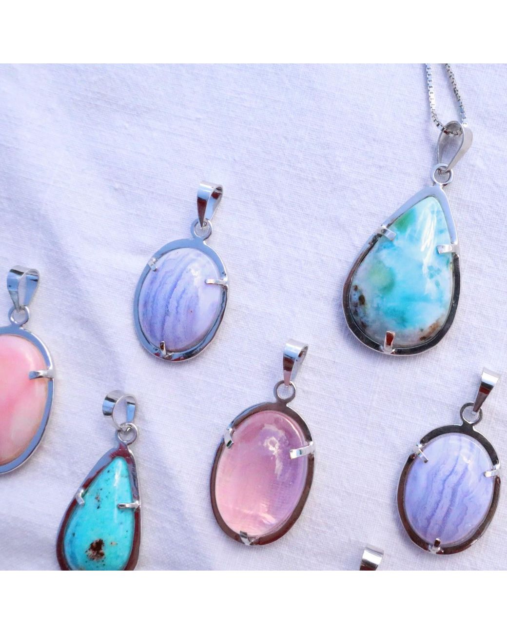 Mineralgems•Studio Blue Chalcedony Pendant With Sterling Chain