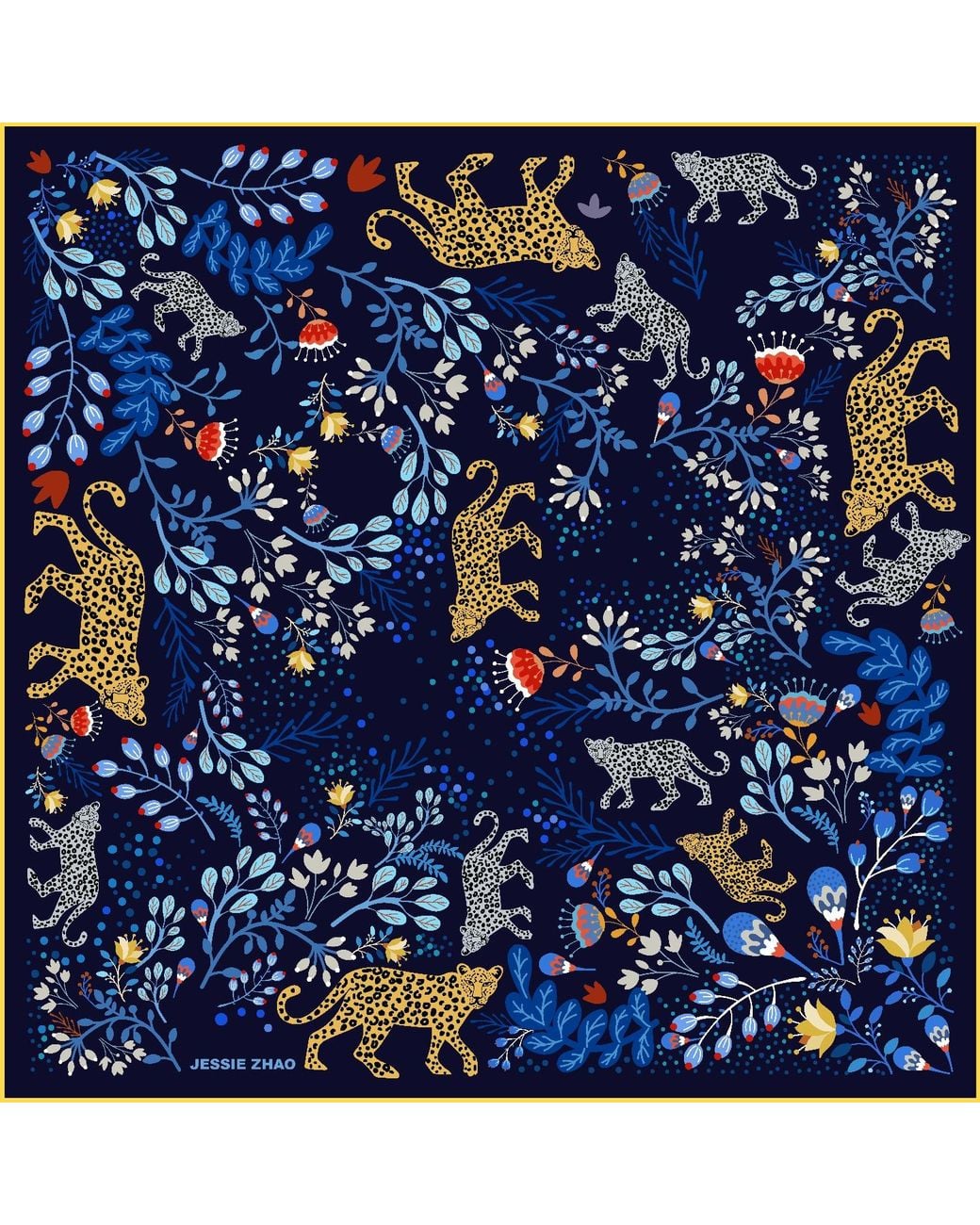 Jessie Zhao New York Blue Double Sided Silk Scarf Of Amazon Rainforest Journey