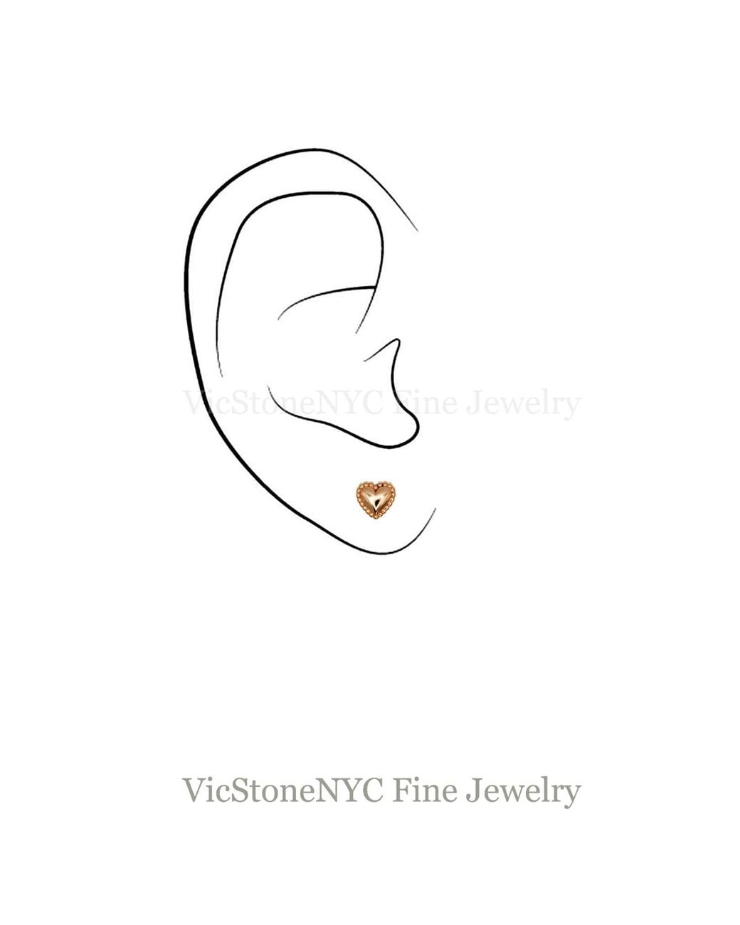 VicStoneNYC Fine Jewelry Metallic Lovely Heart Stud Rose Solid Earrings