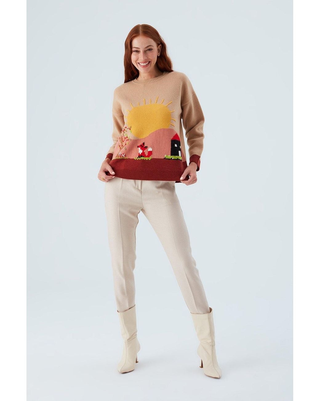 Peraluna Orange Sunny Hand Embroidered Pullover