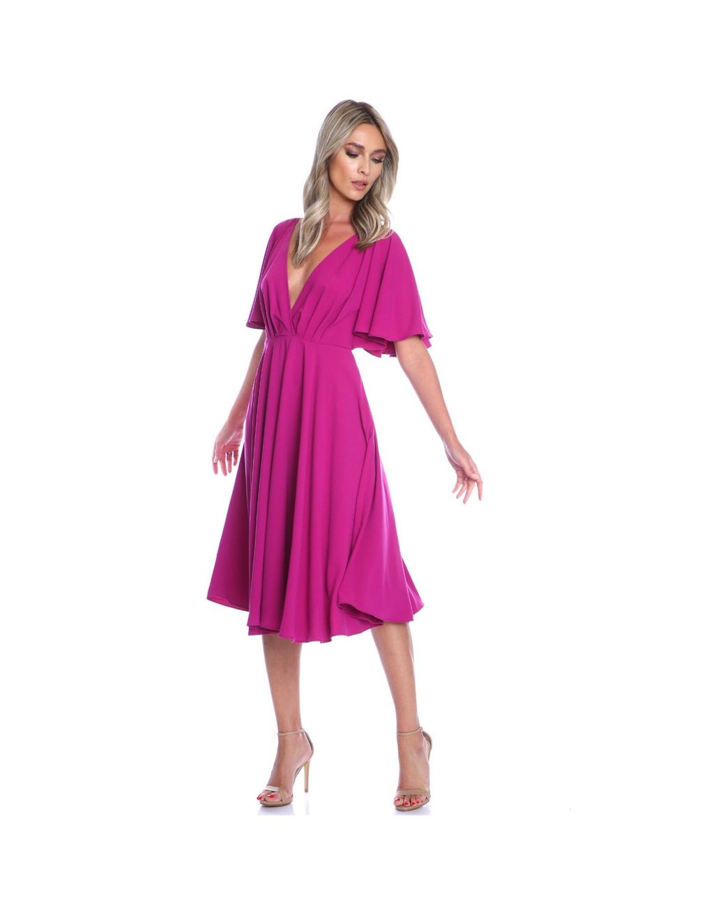 ROSERRY Florence Wrap Dress With Butterfly Sleeves in Red | Lyst UK