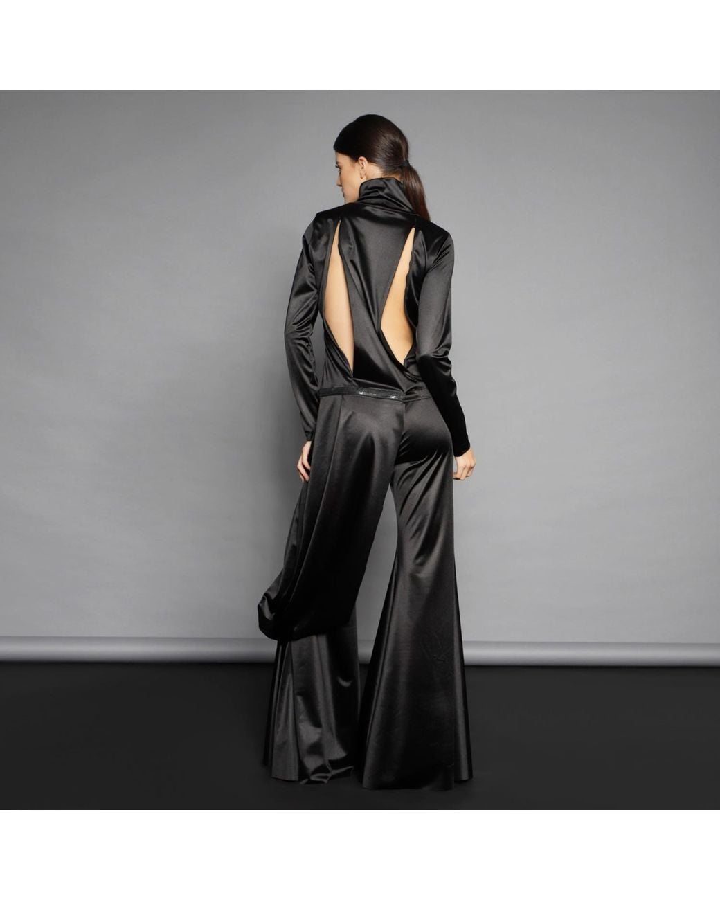Silvia Serban Black Lycra Flared Pants