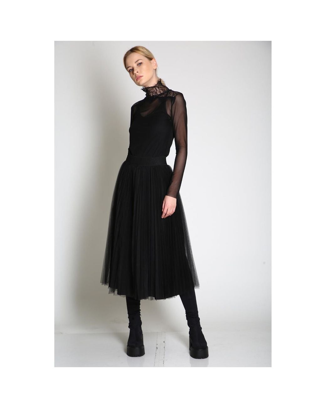 Silvia Serban Black Tulle Blouse With Lace Detail