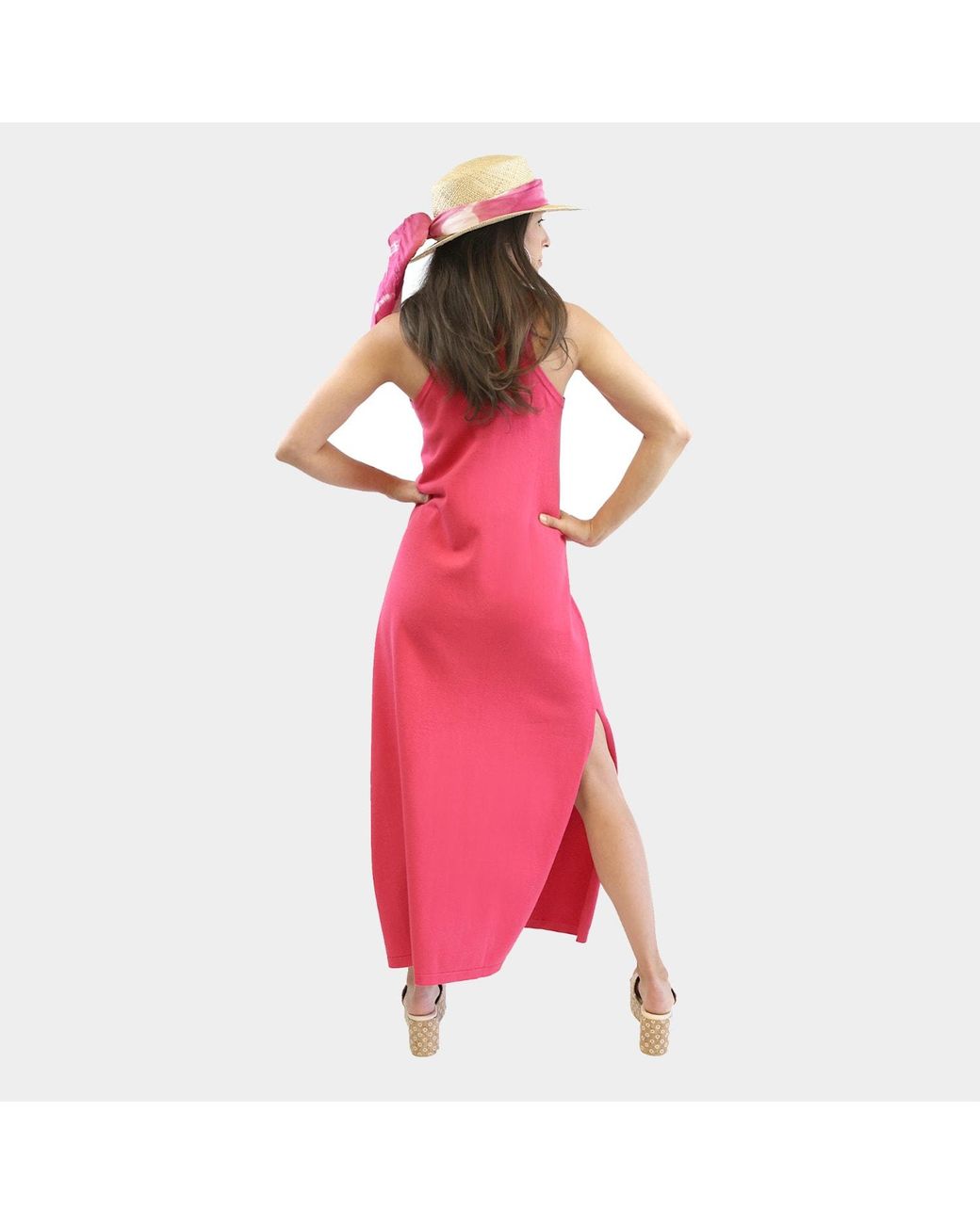Zenzee Pink Cotton Cashmere Maxi Dress With Side Slits