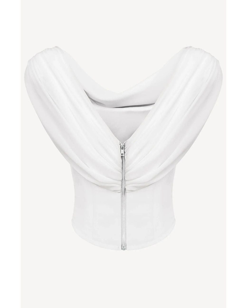 POST MERIDIEM White Draped Cowl-Neck Top With Front Panel Draping