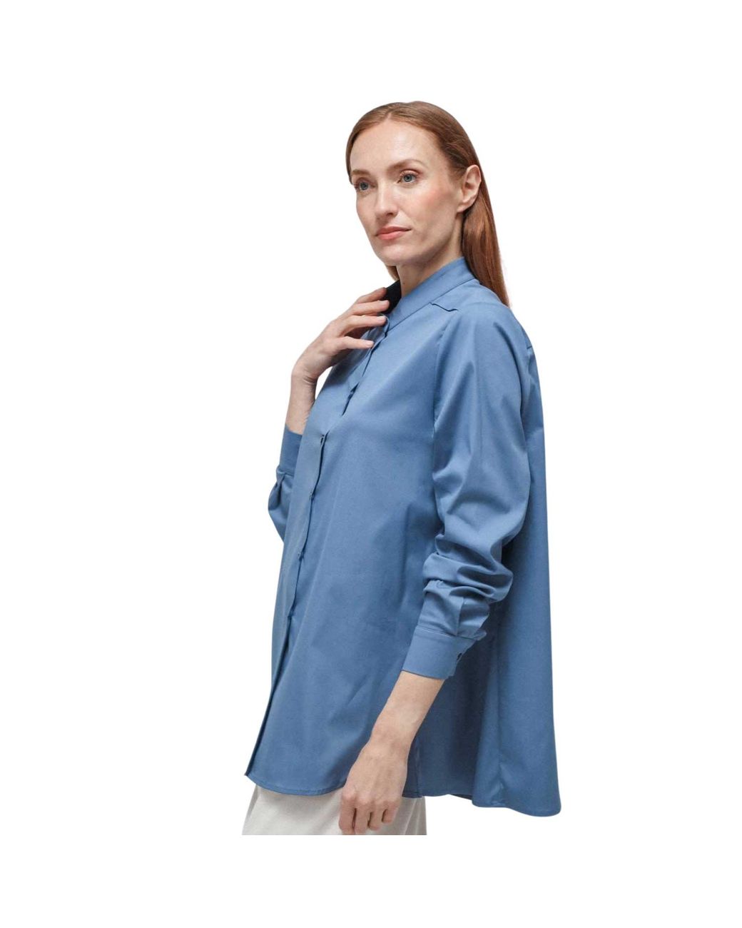 Collared Land Humans & Land Light Long Korean Shirt in Blue | Lyst