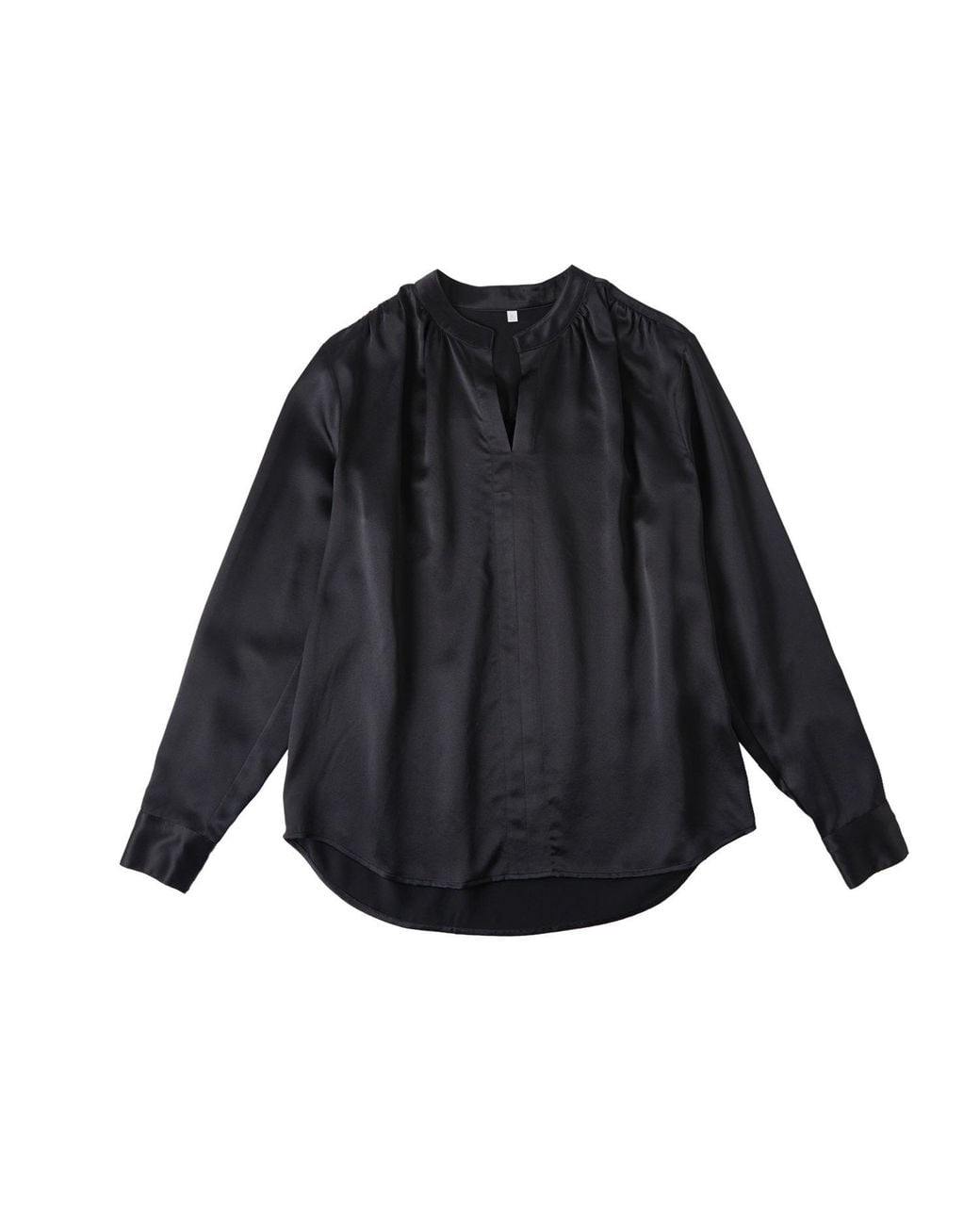 Soft Strokes Silk Black Pure Silk Long Sleeve Y-Neck Blouse