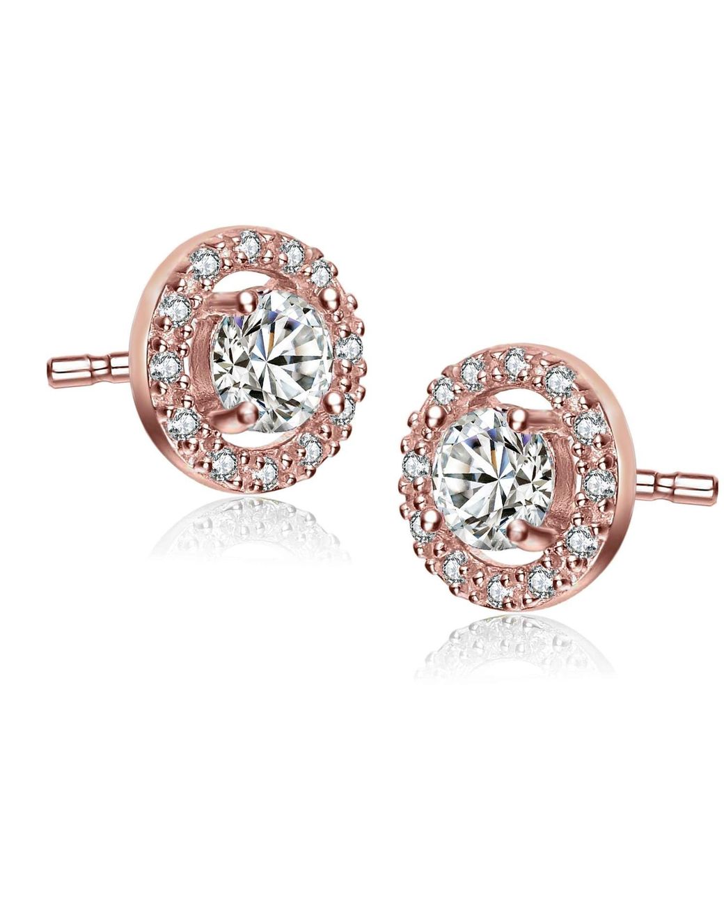 Genevive Jewelry Metallic Rachel Glauber Plated With Clear Round Cubic Zirconia Halo Stud Earrings